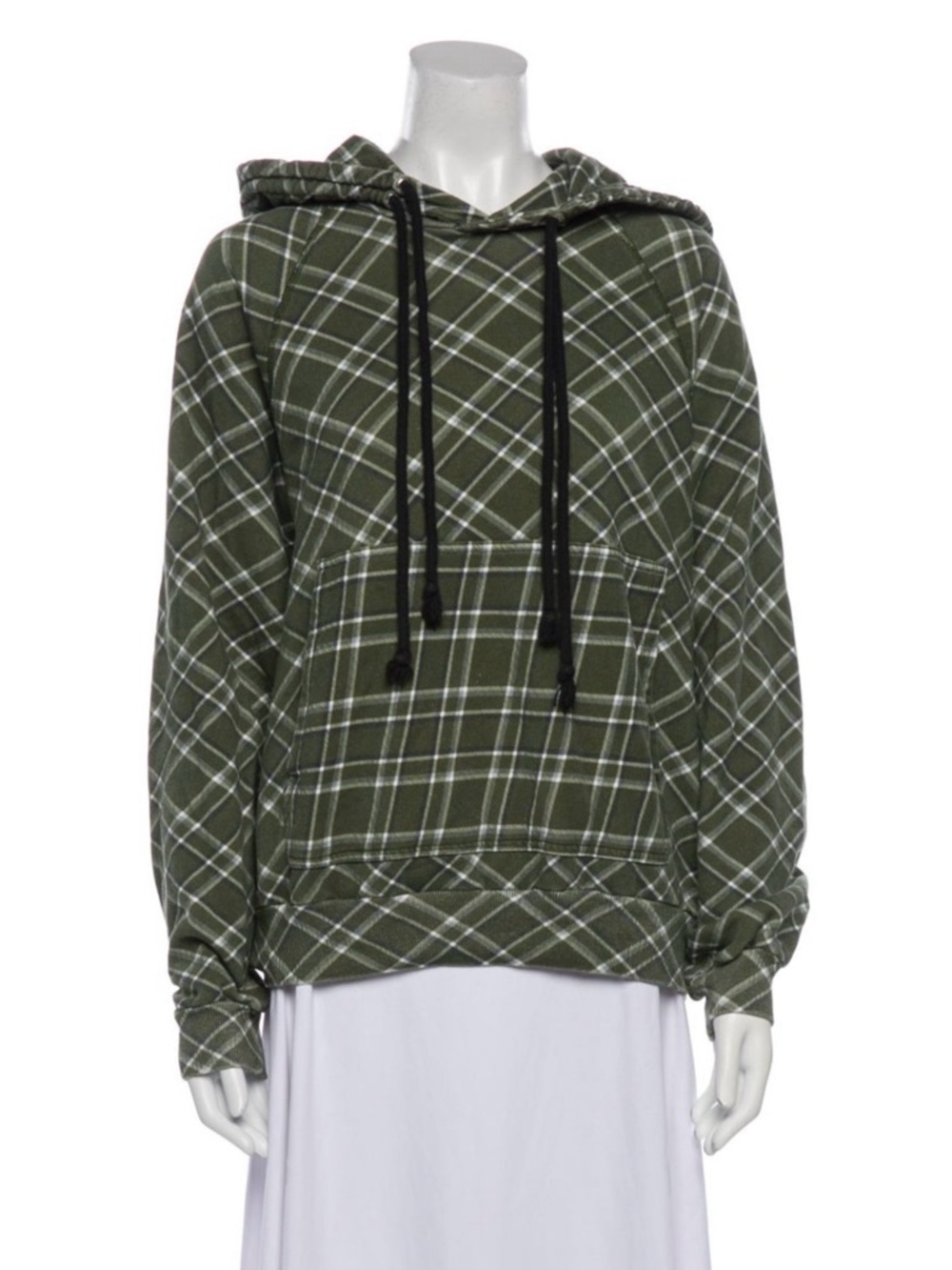 Dries Van Noten Green Plaid Print Hooded Pullover Sweatshirt